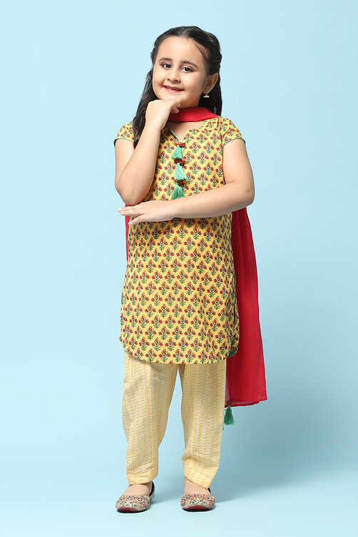 Peach Cotton Straight Printed Kurta Salwar Suit Set image number 7