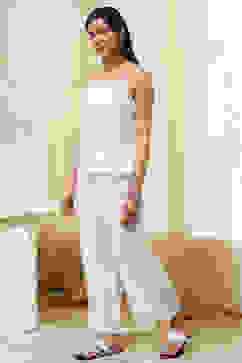 Off-White Cotton Schiffli Straight Suit Set image number 8