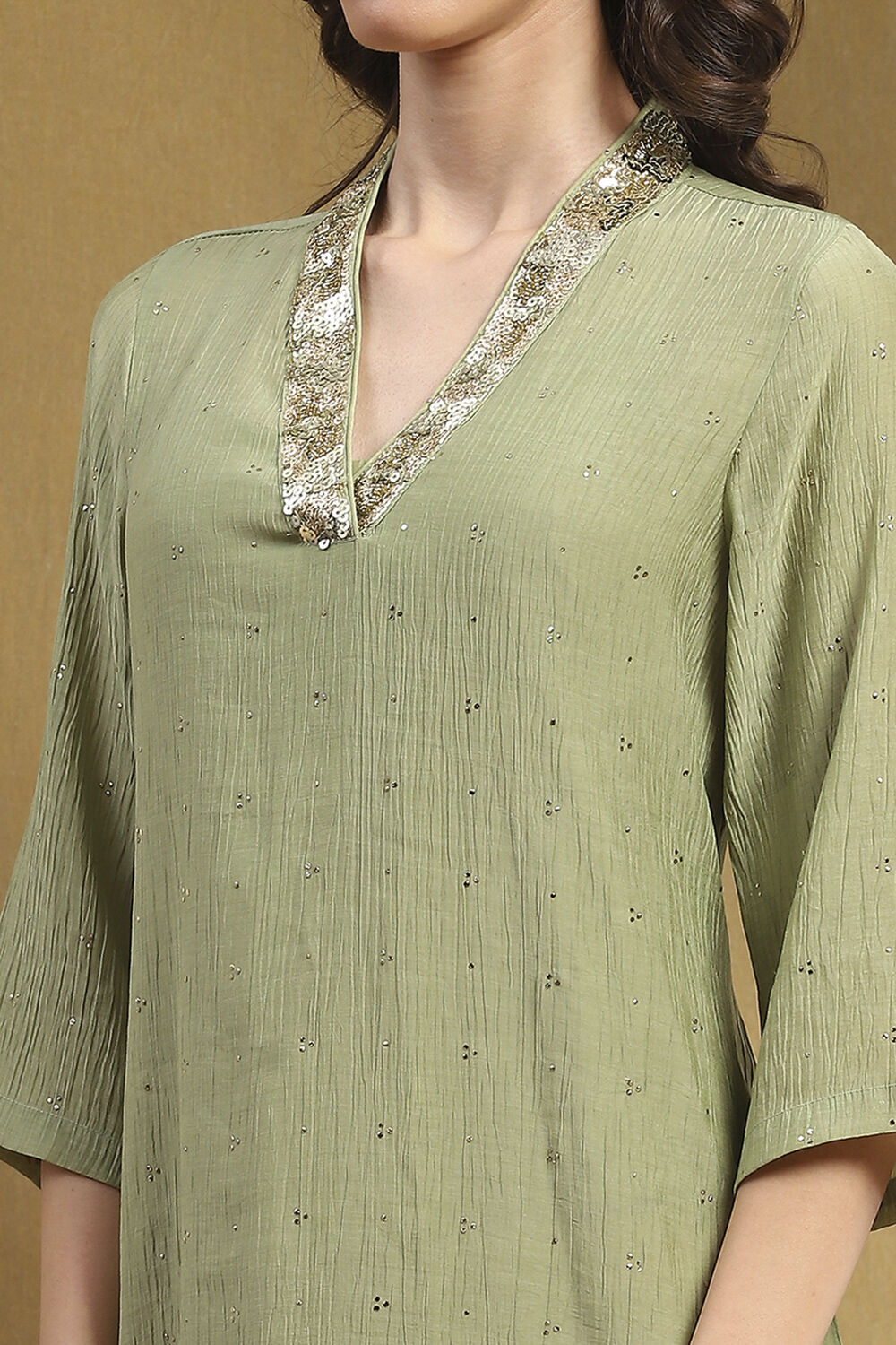Mauve Crinkled Festive Straight Kurta image number 1