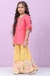 Pink & Yellow Art Silk Straight Kurta Set image number 3