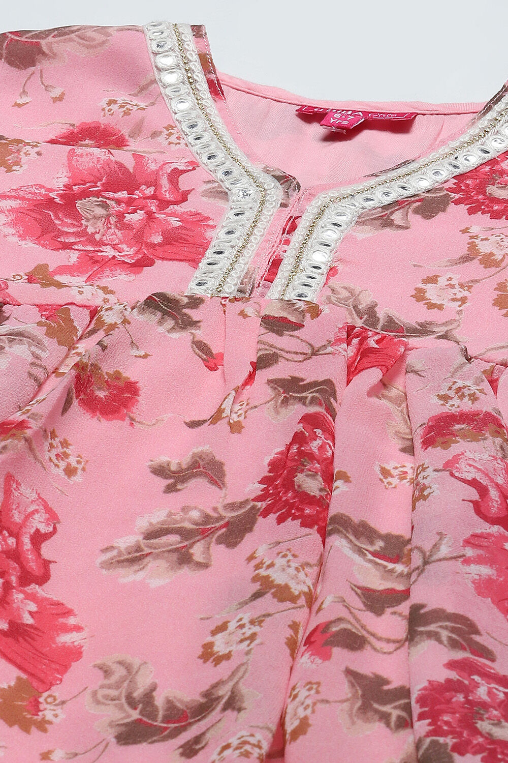 Pink Poly Georgette Floral Printed Peplum Suit Set image number 1