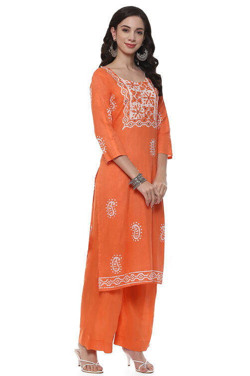 Peach Cotton Blend Unstitched Suit Set image number 7