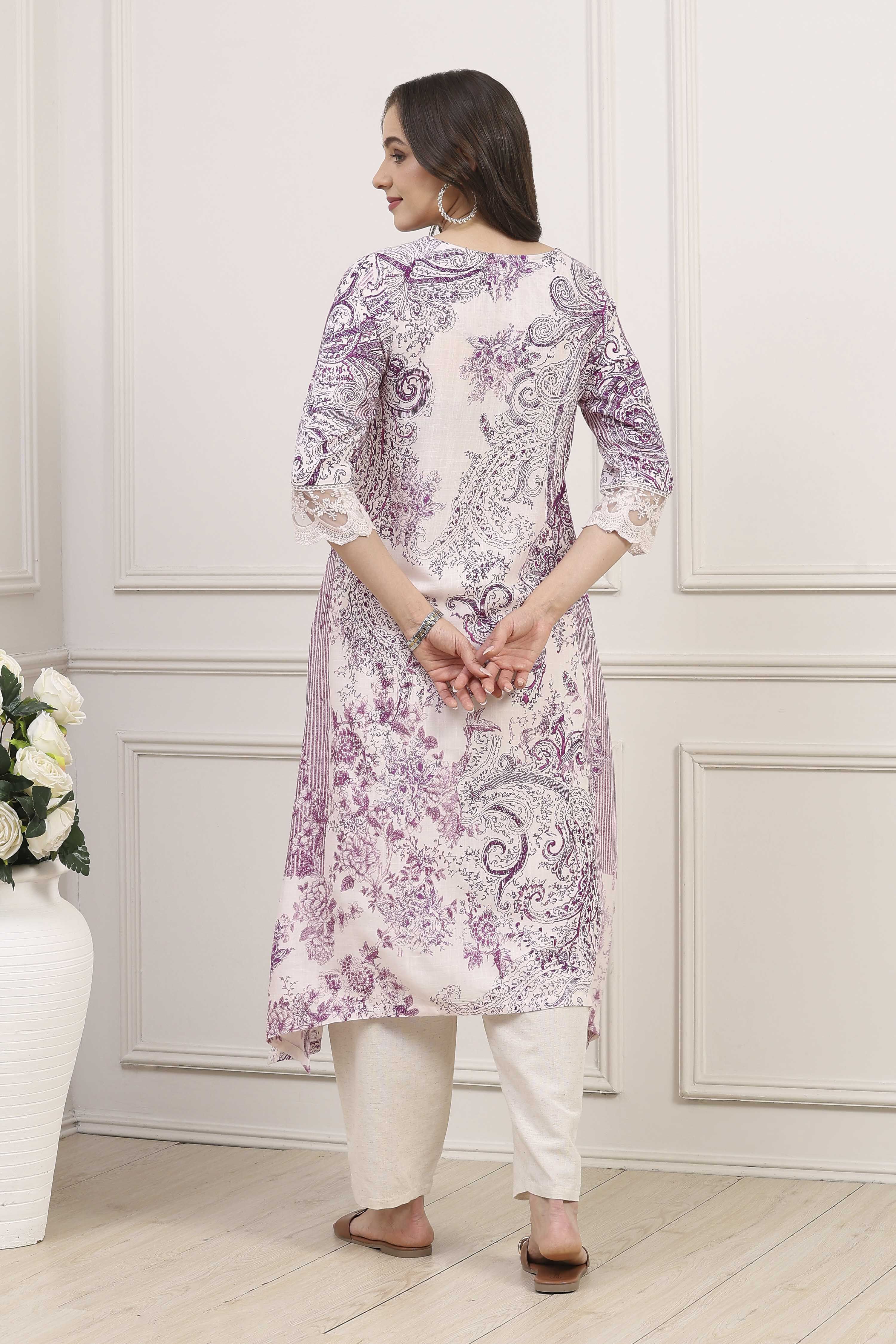 Purple Viscose Rayon Printed Straight Kurta image number 3
