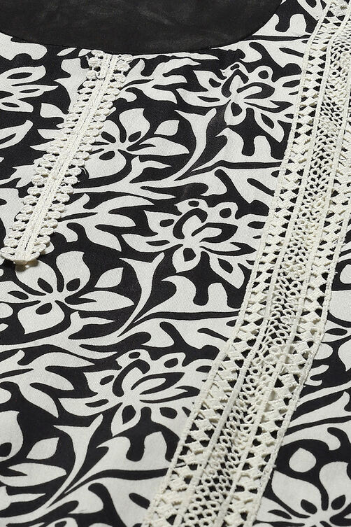 White Black Rayon Unstitched Suit Set image number 2