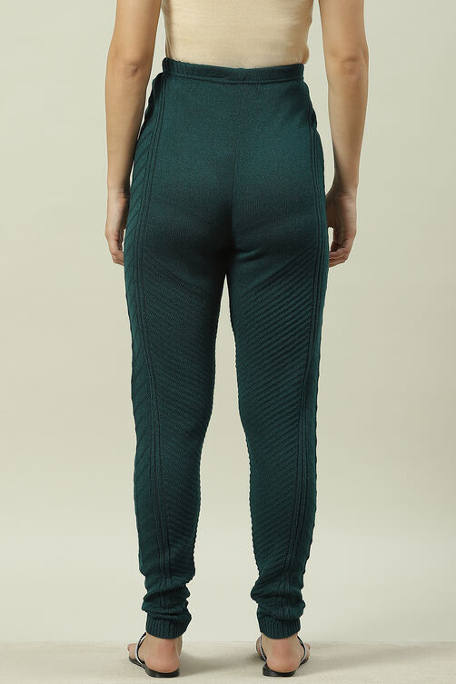 Teal Acrylic Woollen Jeggings image number 4