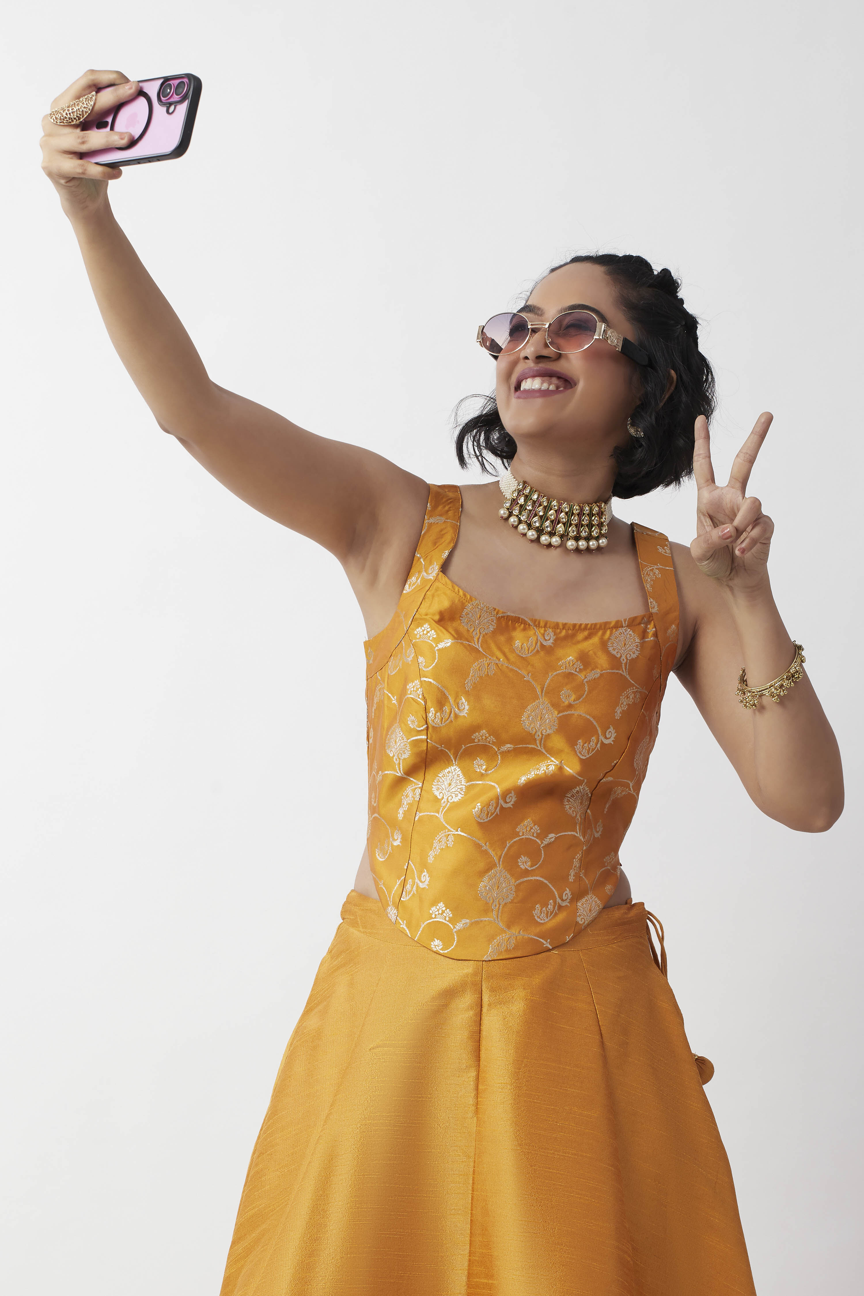 Mustard Yarndyed Fitted Sleeveless Top image number 6