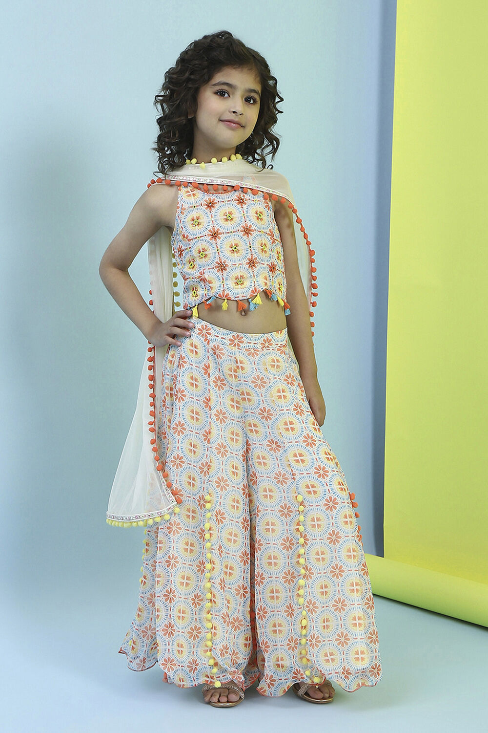 Multi-Colored Printed Blouse & Palazzo Set image number 7