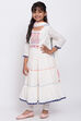 Off White Cotton Tiered Straight Kurta Churidar Suit Set image number 3