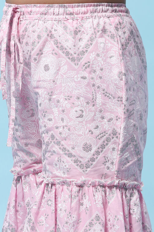 Pink Cotton Viscose Gathered Suit Set image number 2