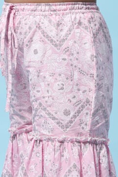 Pink Cotton Viscose Gathered Suit Set image number 2