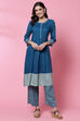 Teal LIVA Flared Fusion Solid Kurta Set image number 0