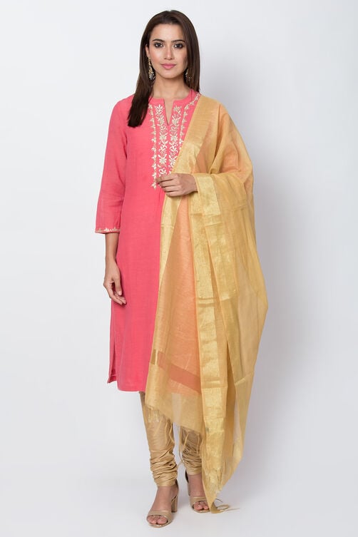 Coral Cotton And Viscose Straight Solid Kurta image number 2