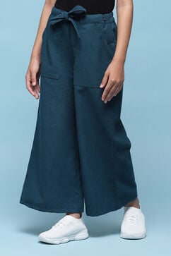 Teal Polyester Solid Pants image number 2