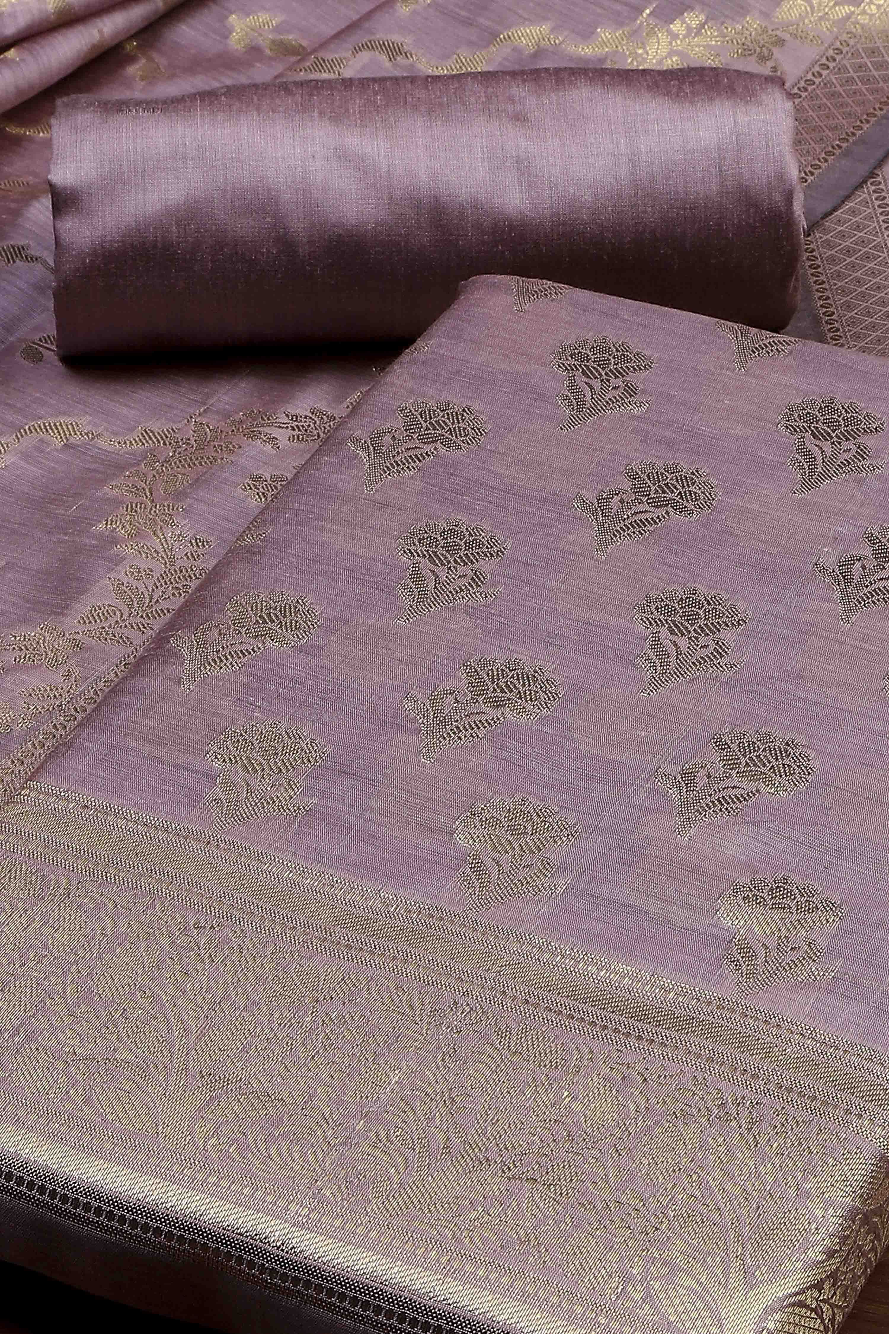 Lavender Cotton Printed Embroidered Unstitched Suit Set image number 1