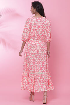 Pink Rayon Tiered Fusion Dress image number 4