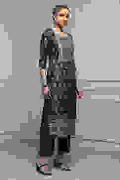 Black Silk Blend Printed- Embroidered Unstitched Suit Set image number 6