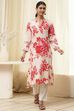 Red and Off-White Floral Printed Straight Kurta image number 4