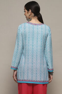 Blue Pink Polyester Straight Kurti image number 3