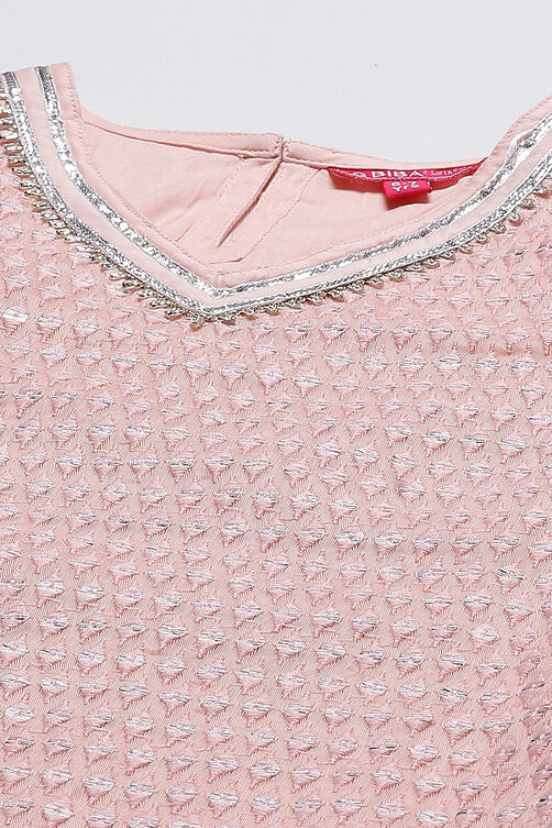 Pastel Pink Art Silk Girls Straight Kurta Sharara Suit Set image number 1