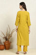 Yellow Cotton Handloom Unstitched Suit Set image number 5