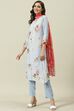 Yellow Printed Viscose A-Line Kurta Slim Pants Suit Set image number 5
