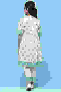 White Printed Cotton Flared Kurta With Straight Palazzo image number 4