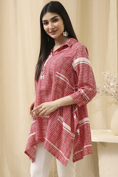 Coral Red Printed Asymmetric Short Kurta image number 1