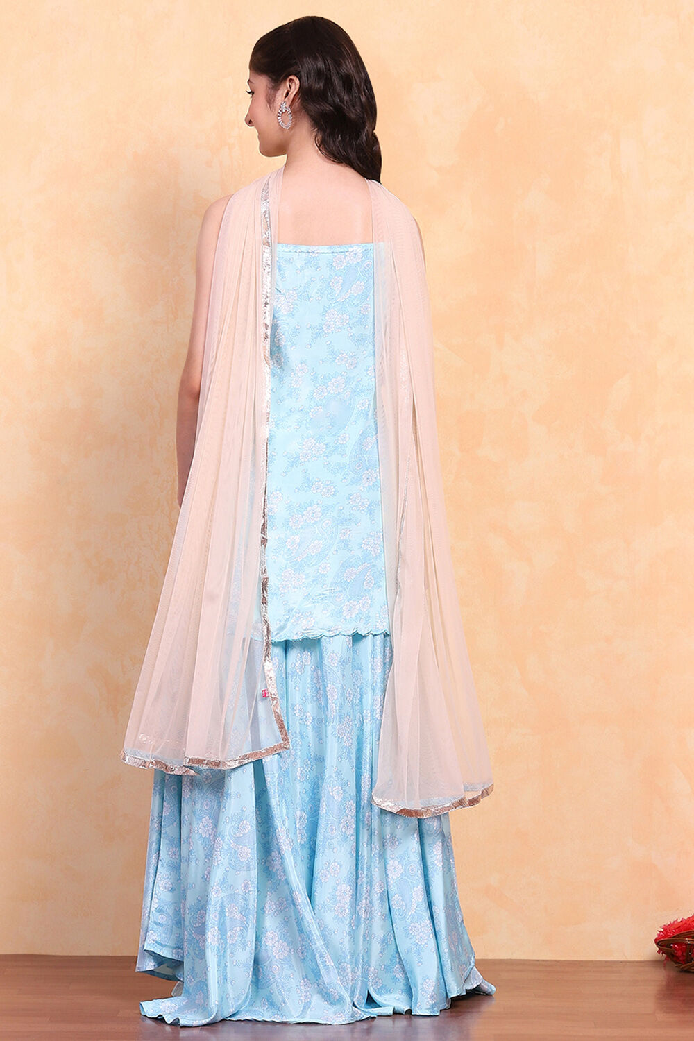 Aqua Printed Strappy Straight Suit Set image number 5