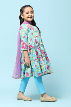 Turquoise Cotton Tiered Printed Suit Set image number 6