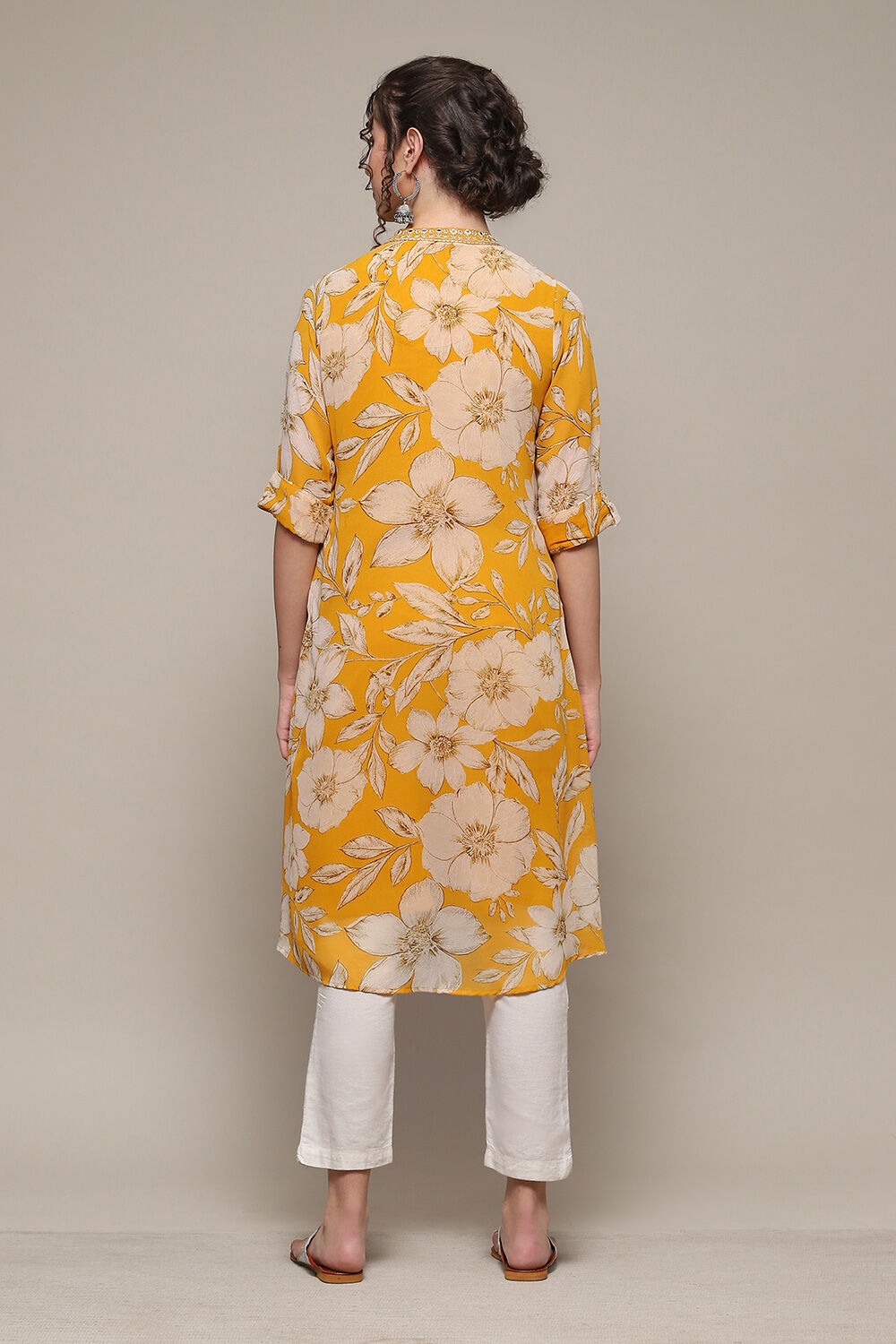 Yellow Polyester Straight Printed Kurta image number 4