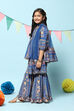 Blue Polyester Gathered Printed Suit Set image number 5