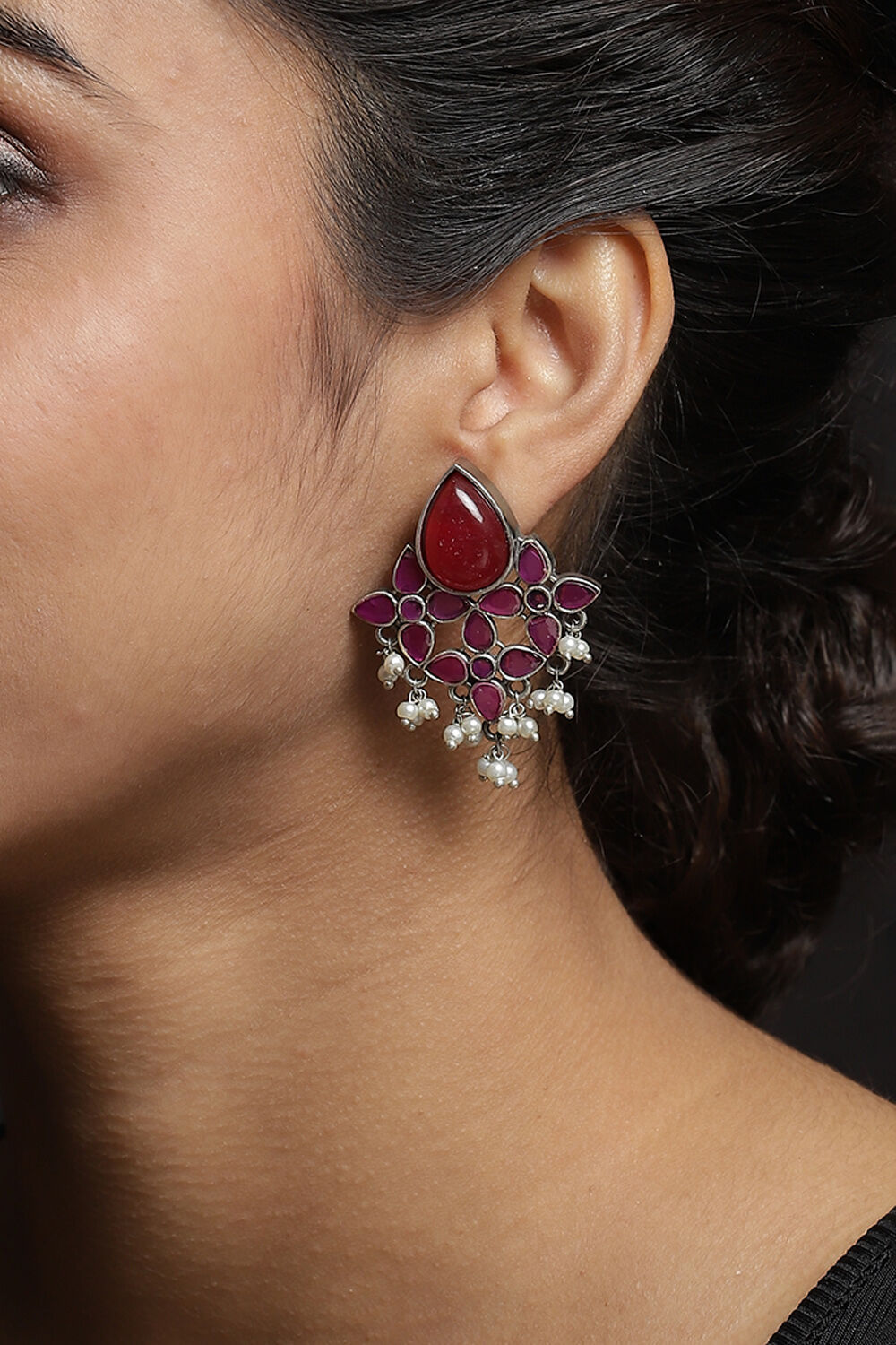 Dark Pink Drop Stud Earrings image number 3