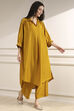 Ochre Yellow Polyester A-Line Dyed Kurta Pants Set