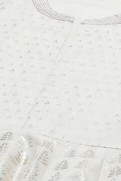 Off White Cotton Flared Fusion Printed Dress image number 1