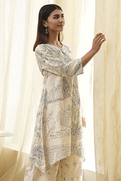 Off-White Cotton Straight Printed Kurta Set image number 7