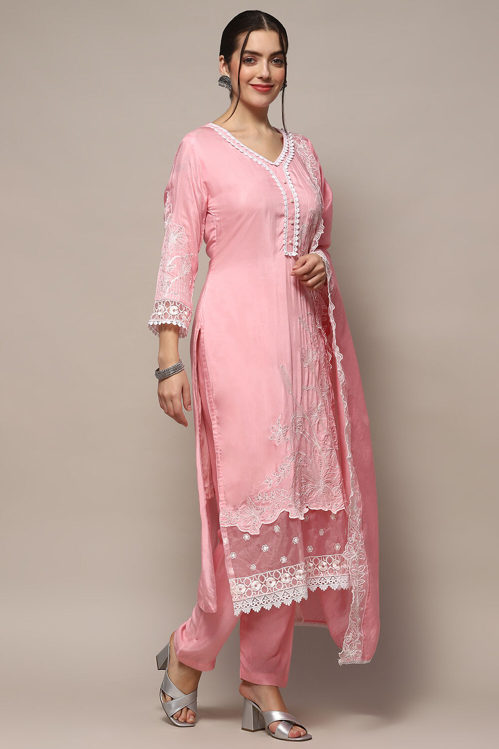 Baby Pink Muslin Unstitched Suit set image number 7