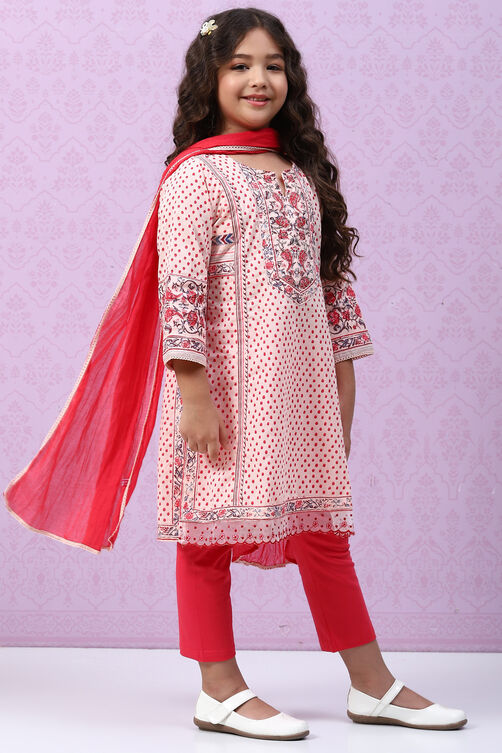 Ecru Cotton Straight Kurta Regular Pant Suit Set image number 0