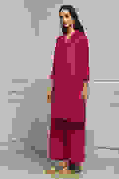 Red Viscose Blend Straight Kurta Set image number 2