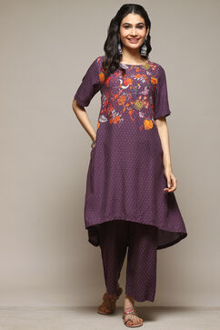 Purple Rayon Asymmetric Kurta Palazzo Suit Set image number 0