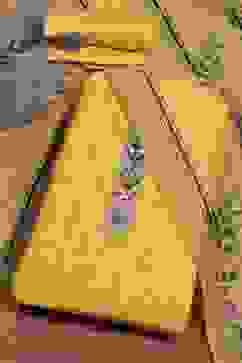 Yellow Chanderi Blend Printed Embroidered Unstitched Suit Set image number 0