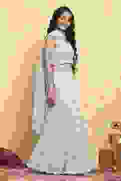 Blue Polyester Embroidered Kalidar Lehenga Set image number 5