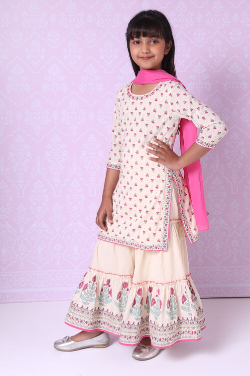 Cream Cotton Sharara Kurta Sharara Suit Set image number 4