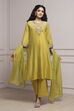 Lime Green Chanderi Straight Dyed Suit Set