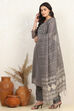 Grey Modal Hand Embroidered Unstitched Suit Set image number 4