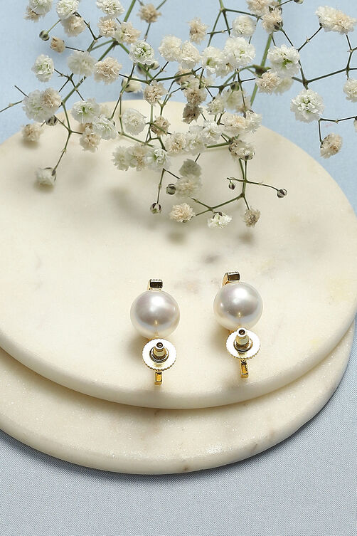 Gold Pearl Brass Earrings image number 2