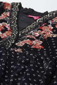 Black Art Silk Flared Kurta Churidar Suit Set image number 1