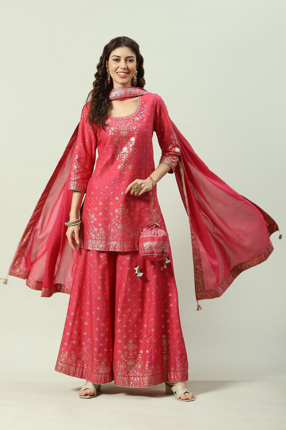 Fuchsia Cotton Sharara Set Kurta Sharara Suit Set image number 7