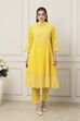 Yellow Cotton Schiffli Embroidered Kalidar Suit Set image number 0