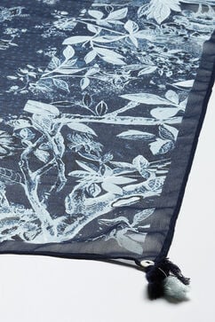 Navy Blue Art Silk Printed Scarf image number 1