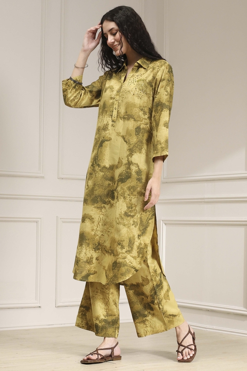 Green Printed Kurta Pants Co-ord Set image number 3